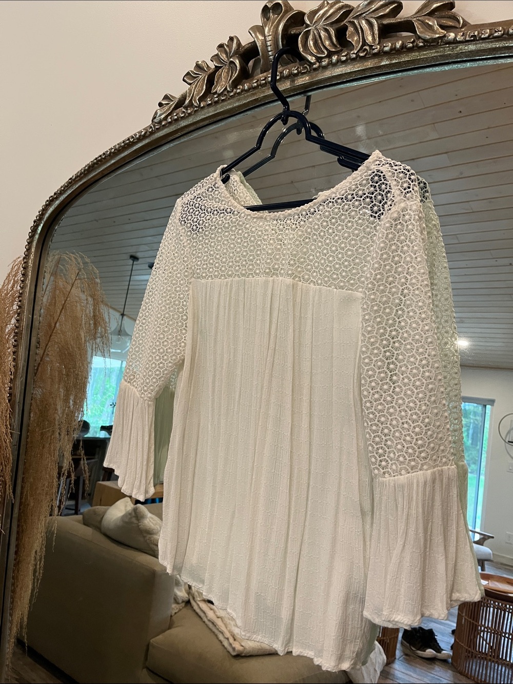GAP Ivory Crochet Yoke Bell Sleeve Blouse